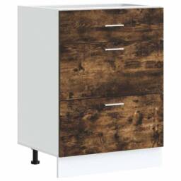 Berkfield Home Kitchen Base Cabinet Smoked Oak Engineered Wood in Brown - thumbnail 3