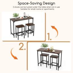 KORVIXA Industrial Counter-Height Kitchen Table & 2 Bar Stools in Brown - Size: 100 cm x 100 cm - thumbnail 4