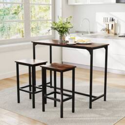 KORVIXA Industrial Counter-Height Kitchen Table & 2 Bar Stools in Brown - Size: 100 cm x 100 cm - thumbnail 3
