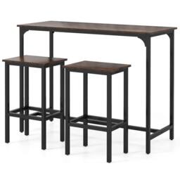 KORVIXA Industrial Counter-Height Kitchen Table & 2 Bar Stools in Brown - Size: 100 cm x 100 cm - thumbnail 1