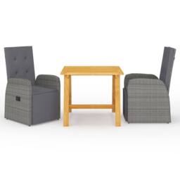 Berkfield Home Beautiful 3 Piece Garden Dining Set with Cushions Grey Poly Rattan - thumbnail 2