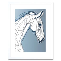 "Artery8 Wall Art Print Horse Portrait White & Blue Minimal Artwork Framed 9X7 Inch - Size: W7"" x H9""" - thumbnail 1