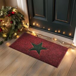 Nicoman Christmas Star PVC Spaghetti Doormat in Dark Red - Size: 90 cm x 60 cm