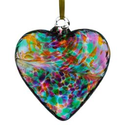 Sienna Glass 8cm Friendship Heart Multicoloured Turquoise in Dark Green