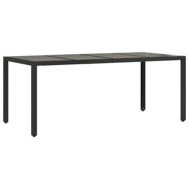 Berkfield Home Garden Table with Glass Top Black 190x90x75 cm Poly Rattan - Size: 190 x 90 x 75 cm - image 1