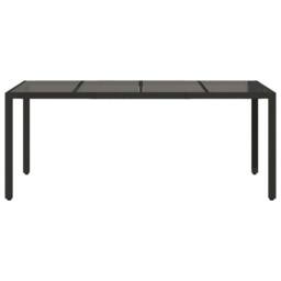 Berkfield Home Garden Table with Glass Top Black 190x90x75 cm Poly Rattan - Size: 190 x 90 x 75 cm - thumbnail 4