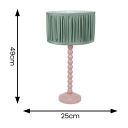 ValueLights Bobbins Painted Rose Table Lamp with Ruched Pleated Drum Lamp Shade in Pale Green - thumbnail 4