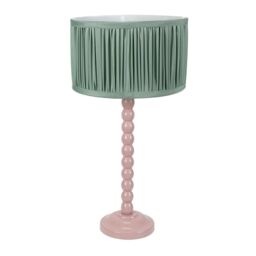 ValueLights Bobbins Painted Rose Table Lamp with Ruched Pleated Drum Lamp Shade in Pale Green - thumbnail 2