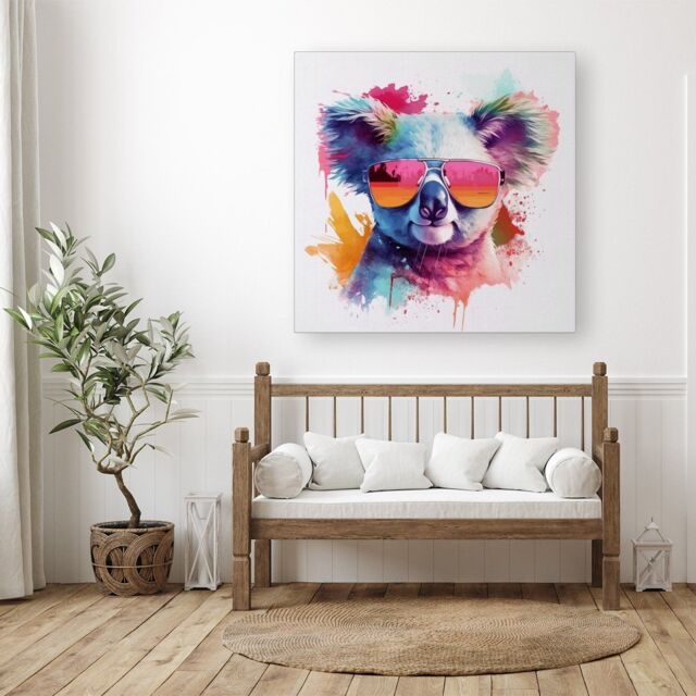 "Warren Reed - Designer Colourful Splashart Koala In Glasses Canvas - Size: W30"" x H30""" - image 1