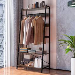 Kelvenix Industrial Coat Rack Rail Hall Tree Entryway Garment in Brown - thumbnail 5