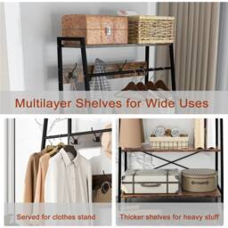 Kelvenix Industrial Coat Rack Rail Hall Tree Entryway Garment in Brown - thumbnail 3