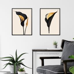 Artery8 Set of 3 Abstract Black Gold Calla Lily Flowers A4 Size Art Prints - thumbnail 6