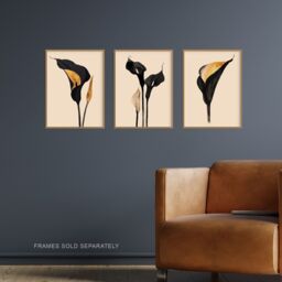 Artery8 Set of 3 Abstract Black Gold Calla Lily Flowers A4 Size Art Prints - thumbnail 2