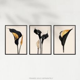 Artery8 Set of 3 Abstract Black Gold Calla Lily Flowers A4 Size Art Prints - thumbnail 5