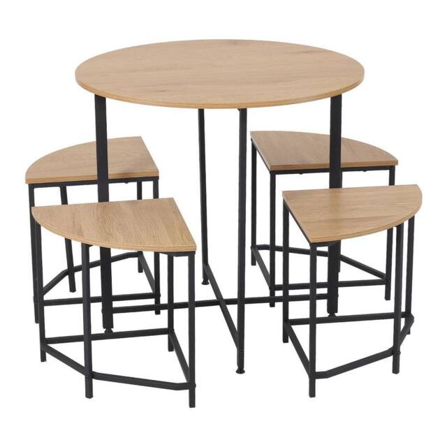 FORGEVIO Round Table & Chairs Set 4 for Small Space Apartment Living Room in Brown - image 1