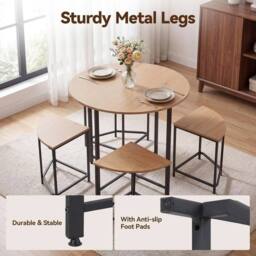 FORGEVIO Round Table & Chairs Set 4 for Small Space Apartment Living Room in Brown - thumbnail 5