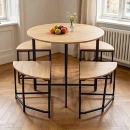 FORGEVIO Round Table & Chairs Set 4 for Small Space Apartment Living Room in Brown - thumbnail 4