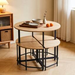 FORGEVIO Round Table & Chairs Set 4 for Small Space Apartment Living Room in Brown - thumbnail 3