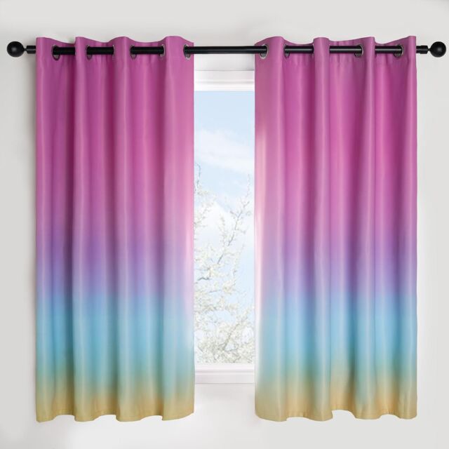 OHS Ombre Eyelet Blackout Kids Curtains Pair of Ring Top Rainbow Ready Made Panels in Pink - Size: 117 cm width x 137 cm drop - image 1