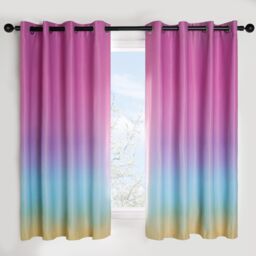 OHS Ombre Eyelet Blackout Kids Curtains Pair of Ring Top Rainbow Ready Made Panels in Pink - Size: 117 cm width x 137 cm drop - thumbnail 1