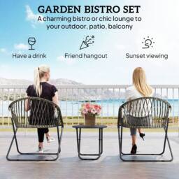 OUTSUNNY Outdoor Bistro Set, Folding Table & Rattan Chairs for 2, Grey - thumbnail 4