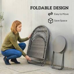 OUTSUNNY Outdoor Bistro Set, Folding Table & Rattan Chairs for 2, Grey - thumbnail 6