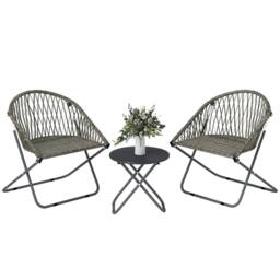 OUTSUNNY Outdoor Bistro Set, Folding Table & Rattan Chairs for 2, Grey - thumbnail 2