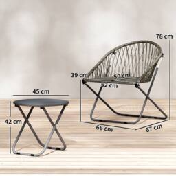 OUTSUNNY Outdoor Bistro Set, Folding Table & Rattan Chairs for 2, Grey - thumbnail 3