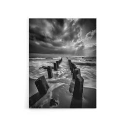 "Artery8 Pier Ruins In Dramatic Coastal Landscape Canvas Wall Art Print in Grey - Size: W18"" x H24""" - thumbnail 1