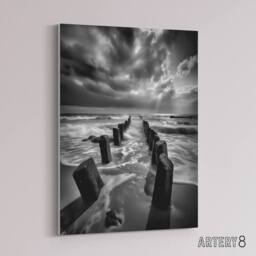 "Artery8 Pier Ruins In Dramatic Coastal Landscape Canvas Wall Art Print in Grey - Size: W18"" x H24""" - thumbnail 2