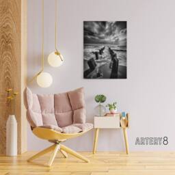 "Artery8 Pier Ruins In Dramatic Coastal Landscape Canvas Wall Art Print in Grey - Size: W18"" x H24""" - thumbnail 3