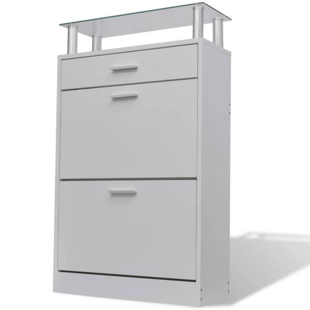 Berkfield Home Shoe Cabinet with a Drawer & a Top Glass Shelf Wood White - image 1