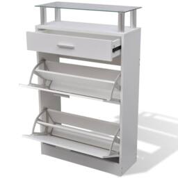 Berkfield Home Shoe Cabinet with a Drawer & a Top Glass Shelf Wood White - thumbnail 6