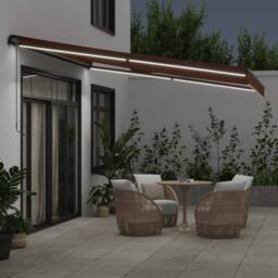 Berkfield Home Manual Retractable Awning with LEDs Brown 400x350 cm - thumbnail 3