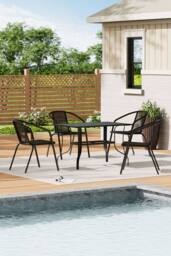 Living and Home Garden Metal Slatted Coffee Table with 4 Rattan Chairs in Black - Size: Large - thumbnail 1