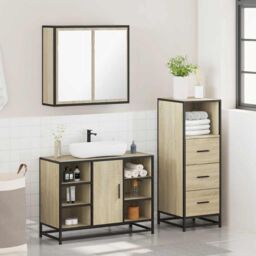 Berkfield Home 3 Piece Bathroom Furniture Set Sonoma Oak Engineered Wood in Brown - thumbnail 4