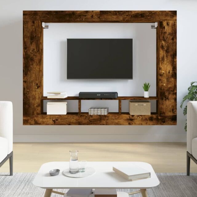 Berkfield Home TV Cabinet Smoked Oak 152x22x113 cm Engineered Wood in Brown - Size: 152 x 22 x 113 cm - image 1