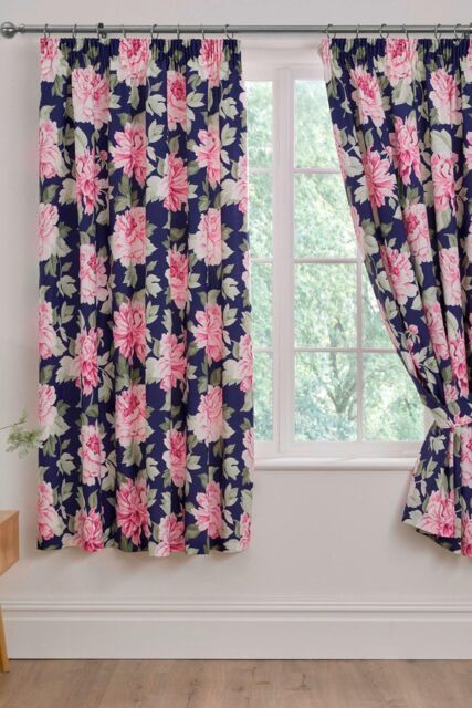 Dreams & Drapes 'Kirsten' Pair of Pencil Pleat Curtains With Tie-Backs in Pink - Size: 168 cm width x 183 cm drop - image 1