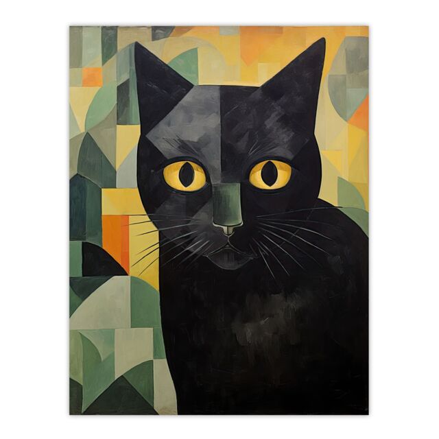 "Artery8 My Name Is Geoff By Alex Robins Black Cat Art Deco Geometric Unframed Wall Art Print Poster Home Decor Premium - Size: W12"" x H16""" - image 1
