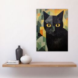 "Artery8 My Name Is Geoff By Alex Robins Black Cat Art Deco Geometric Unframed Wall Art Print Poster Home Decor Premium - Size: W12"" x H16""" - thumbnail 4