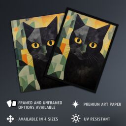 "Artery8 My Name Is Geoff By Alex Robins Black Cat Art Deco Geometric Unframed Wall Art Print Poster Home Decor Premium - Size: W12"" x H16""" - thumbnail 2