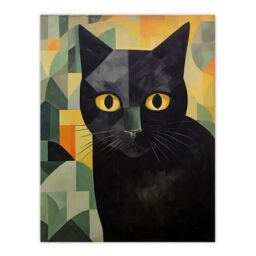 "Artery8 My Name Is Geoff By Alex Robins Black Cat Art Deco Geometric Unframed Wall Art Print Poster Home Decor Premium - Size: W12"" x H16""" - thumbnail 1