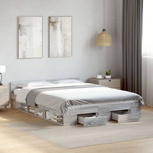 Berkfield Home Bed Frame with Drawers without Mattress Grey Sonoma 120x190 cm Small Double - image 1