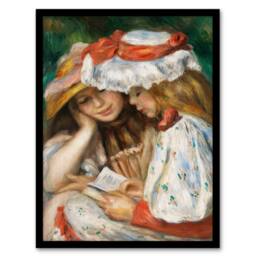Artery8 Pierre Auguste Renoir Framed Wall Art Print Two Girls Reading - Size: A4 - thumbnail 1