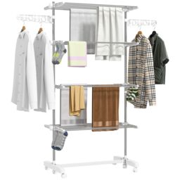 HOMCOM Large Clothes Airer Stainless Steel Clothes Drying Rack White in Silver - thumbnail 2