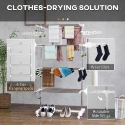 HOMCOM Large Clothes Airer Stainless Steel Clothes Drying Rack White in Silver - thumbnail 6
