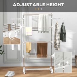 HOMCOM Large Clothes Airer Stainless Steel Clothes Drying Rack White in Silver - thumbnail 4