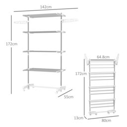 HOMCOM Large Clothes Airer Stainless Steel Clothes Drying Rack White in Silver - thumbnail 3