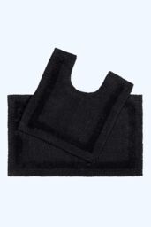 Homescapes Luxury Bath Mat Set Reversible 1600GSM 100% Cotton 2 Pc w. Pedestal Mat in Black - thumbnail 1