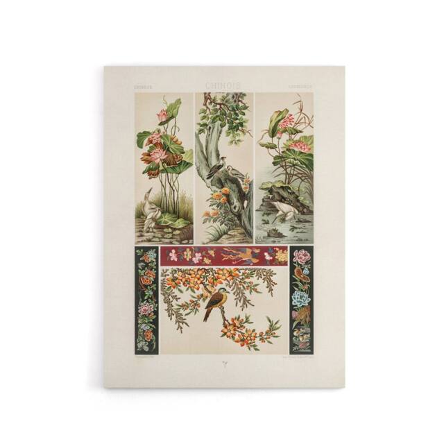 "Artery8 Chinese Patterns of Birds & Flowers Racinet Canvas Wall Art in White - Size: W18"" x H24""" - image 1